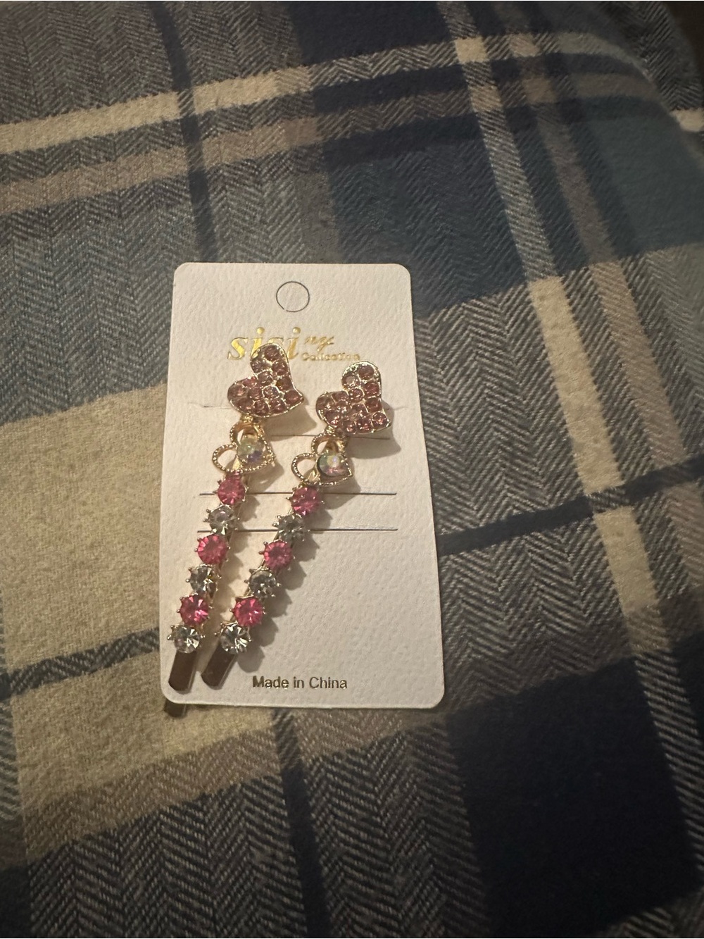 Sparkling Heart Drop Hair Pins - Pink